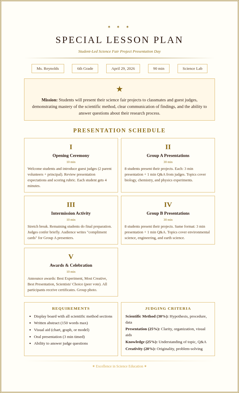 Certificate award lesson plan